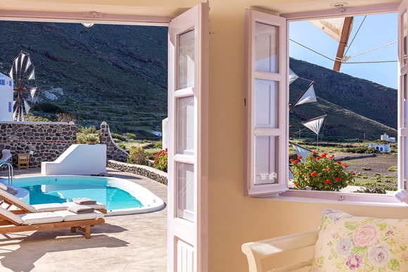 self catering villa-holiday windmill-with pool-vacation villa in Greece-Cyclades-Santorini