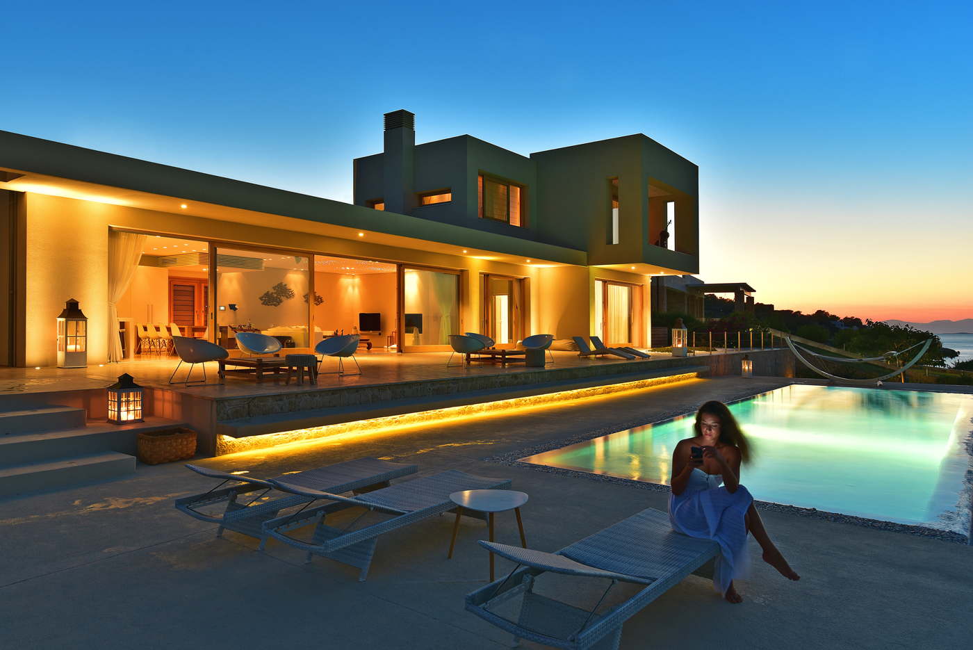 Top design villa directly at the beach with pool in Aegina Greece