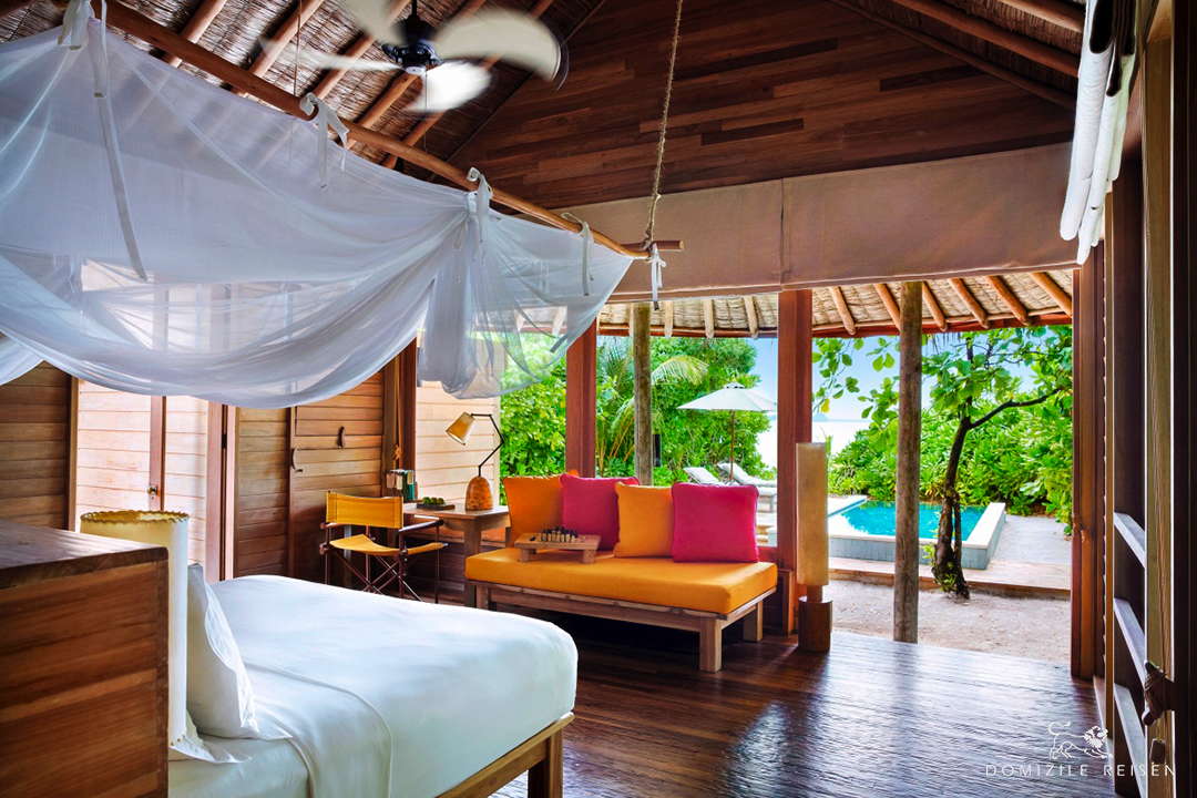 Maldives luxury hotel Six Senses Laamu Beach Family Villa with pool
