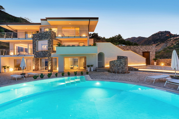 Luxury villa pool sea view events family reunions Taormina Italy Sicily
