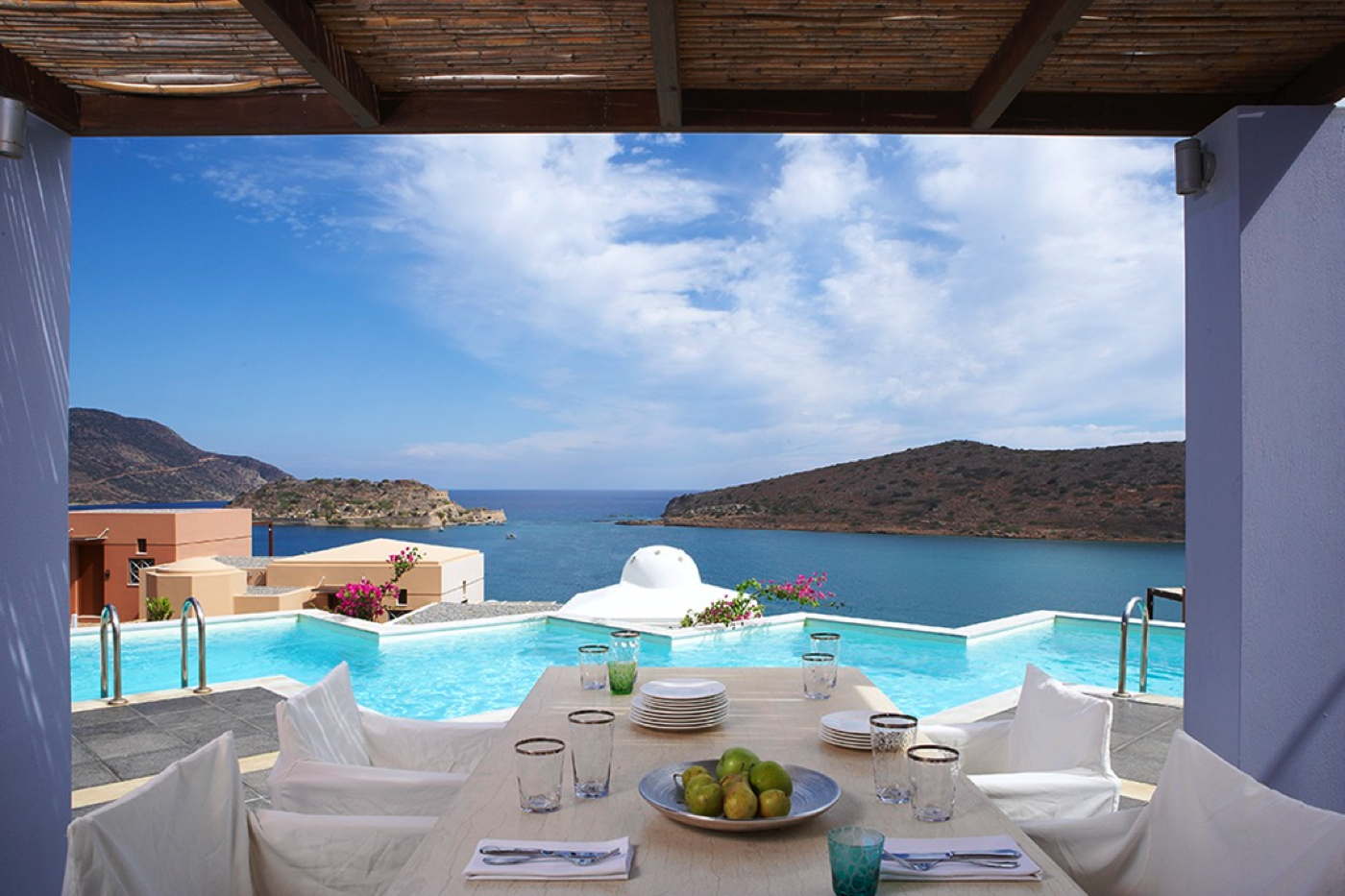 luxury holiday villa with pool by the sea in Elounda on Crete
