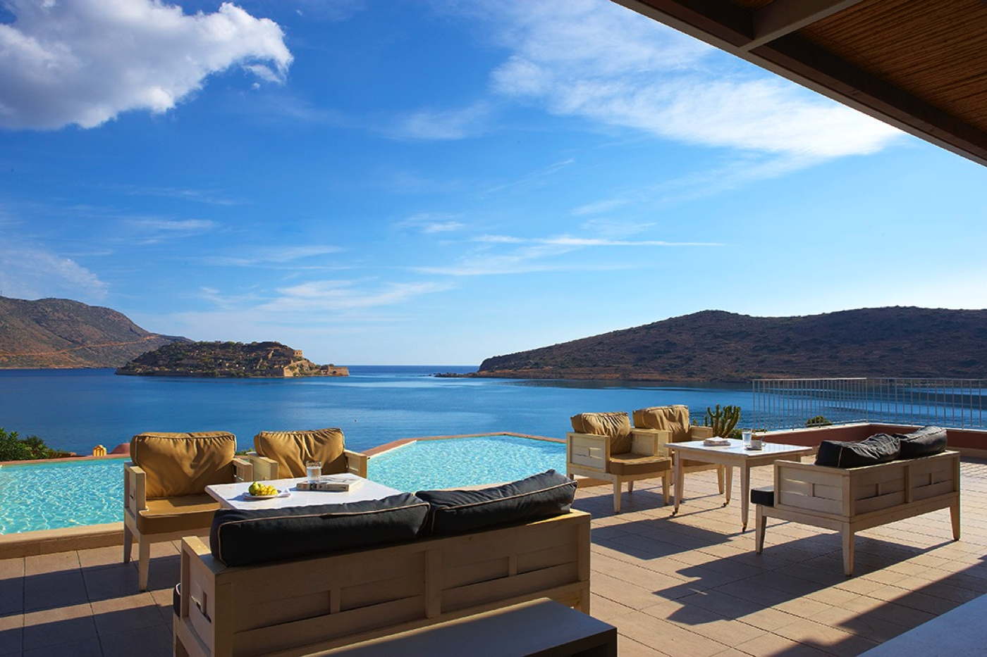 luxury holiday villa with pool by the sea in Elounda on Crete
