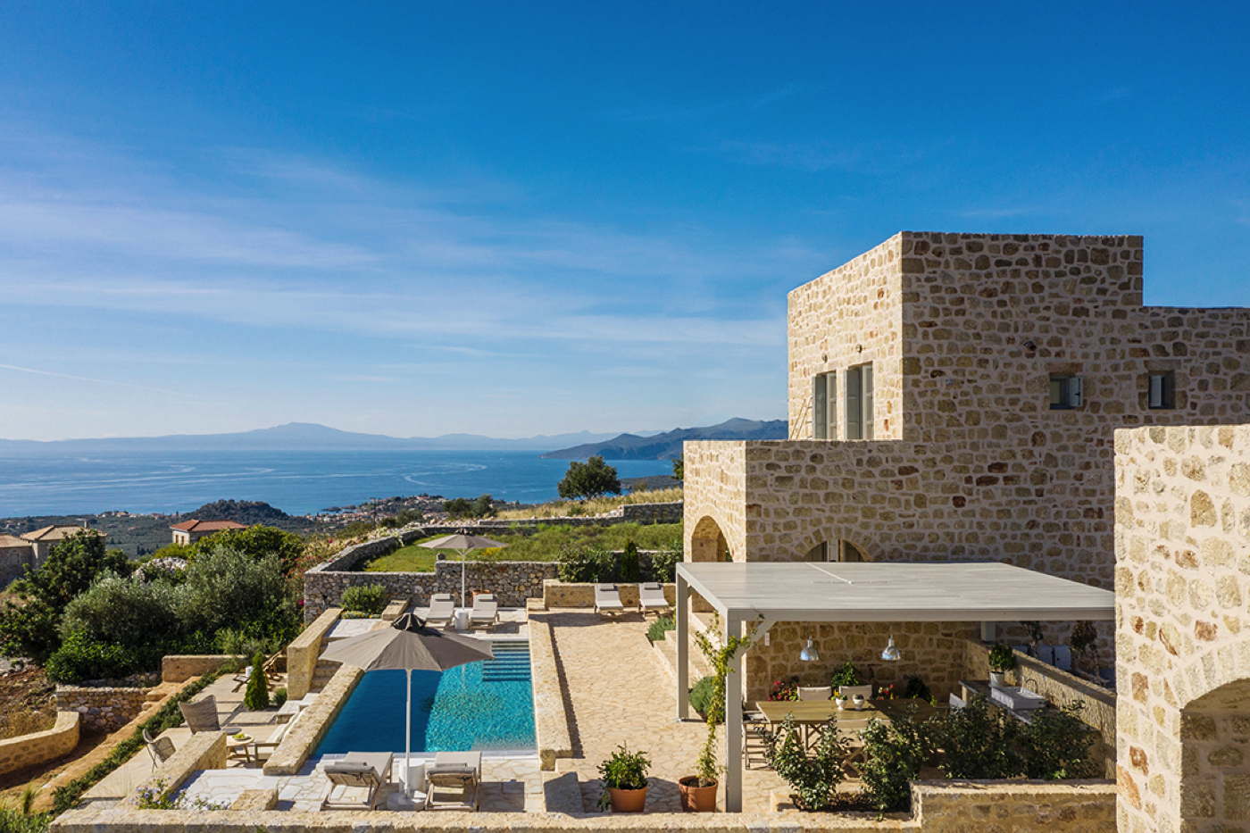 Vacation villa private pool service sea view Greece Peloponnese Neochori Mani